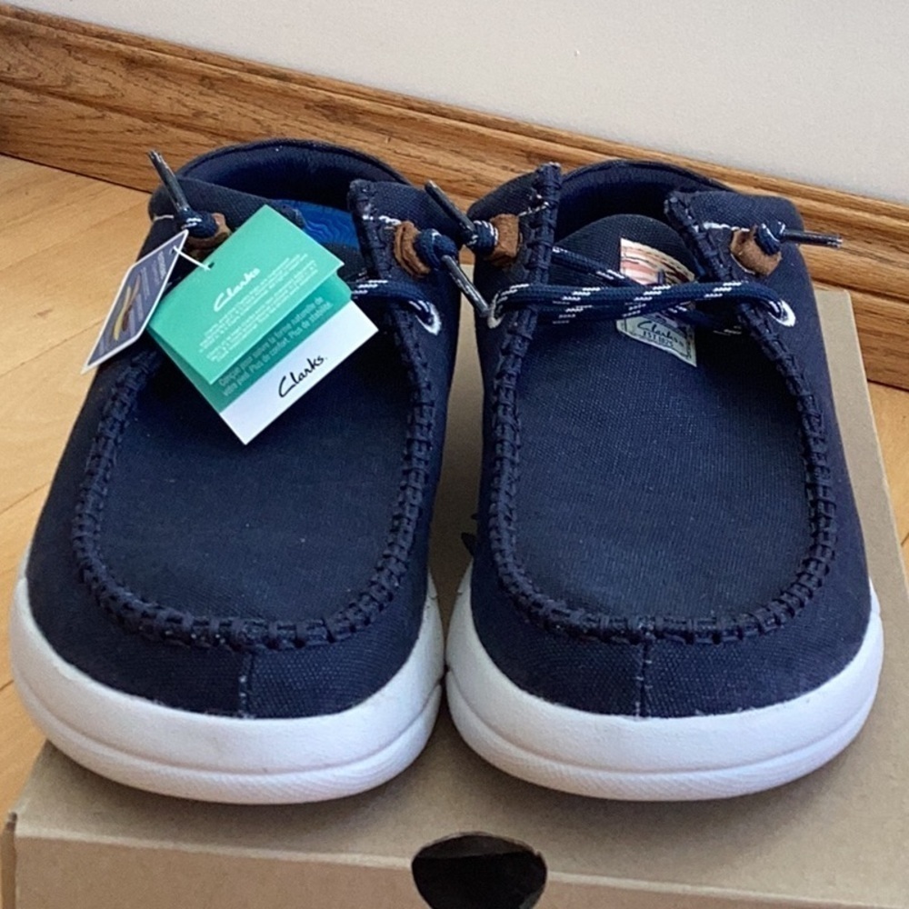 Clarks Driftlite Surf navy blue canvas slip on shoes, men’s size 10 - Picture 5 of 16